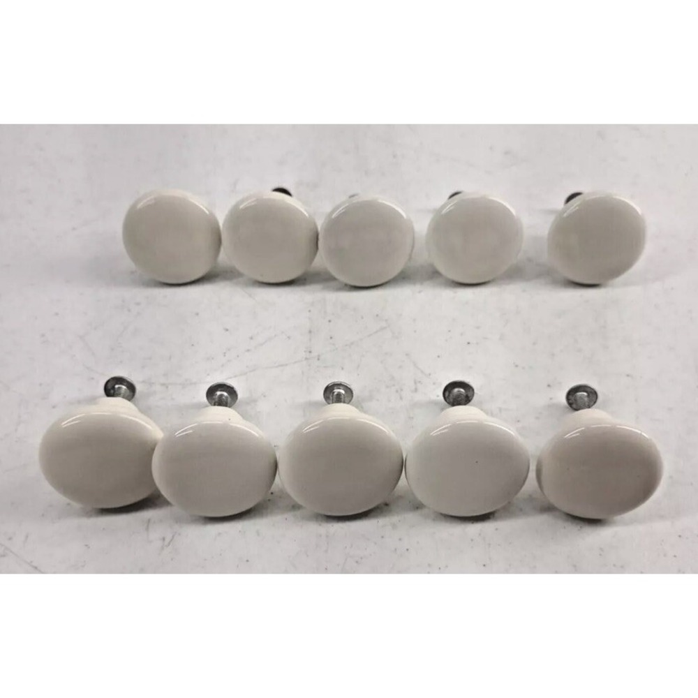 Vintage Lot of 10 White Porcelain Drawer Pull Knobs Round 1.25 inch with Screws